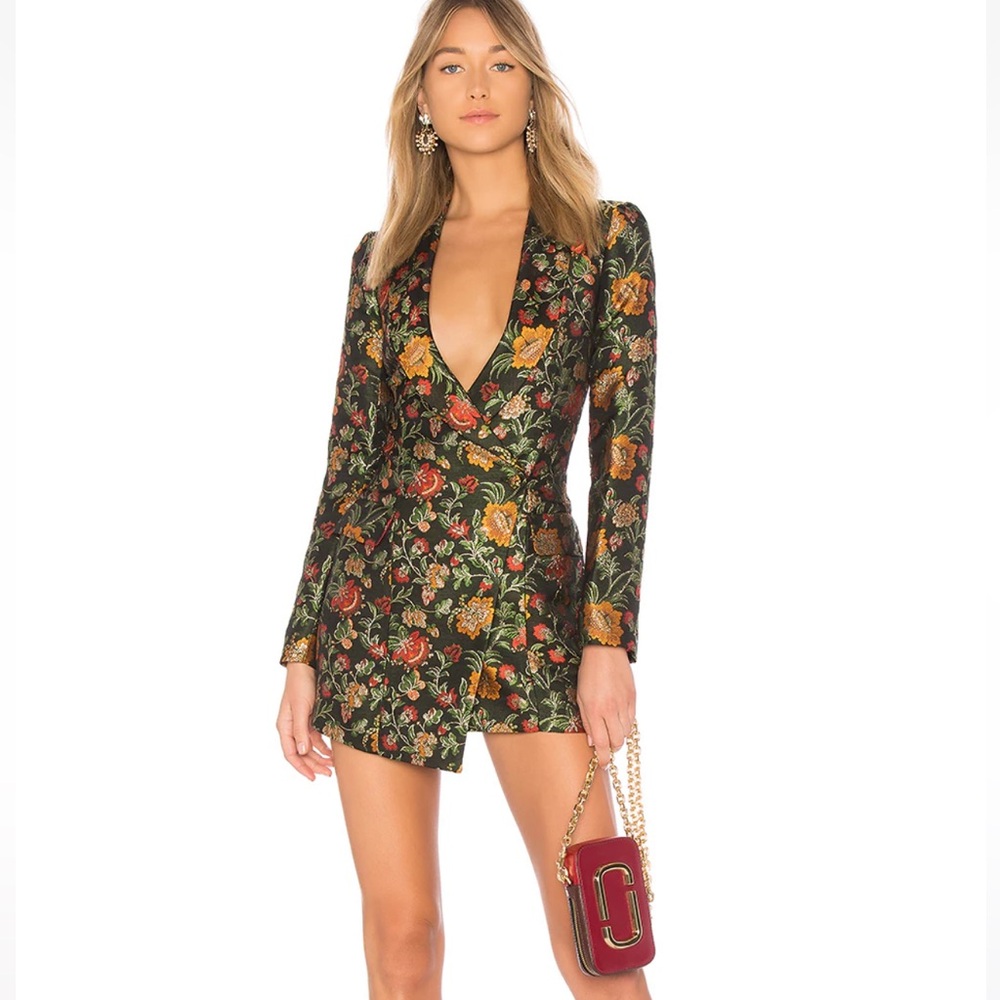 Lovers + Friends Ally mini dress, brocade black floral, revolve M